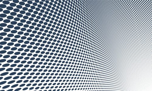 Black dots in 3D perspective vector abstract background, monochrome dotted pattern cool design, wave stream of science technology or business blank template for ads.